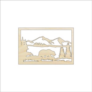 Scene Bear - Laser Cut Out Unfinished Wood Craft Shape BER63 Scene Bear - Laser Cut Out Unfinished Wood Craft Shape BER63