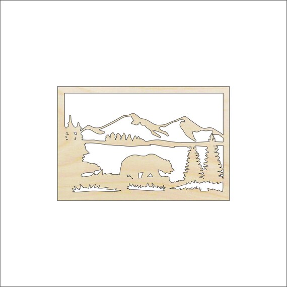 Scene Bear - Laser Cut Out Unfinished Wood Craft Shape BER63 Scene Bear - Laser Cut Out Unfinished Wood Craft Shape BER63