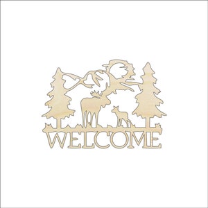 Sign Welcome Moose - Laser Cut Out Unfinished Wood Craft Shape MUS25 Sign Welcome Moose - Laser Cut Out Unfinished Wood Craft Shape MUS25