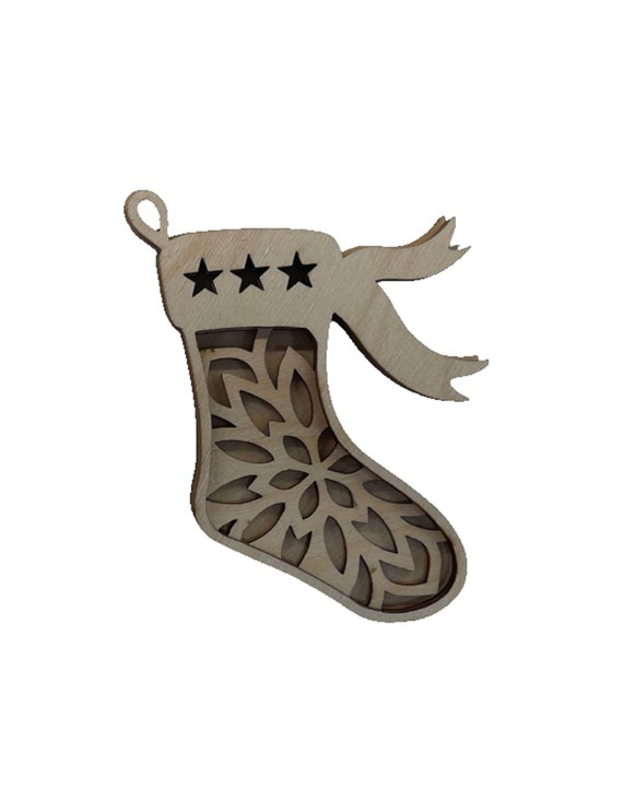 3D Ornament Stocking 3 Pieces Laser Cut Out Unfinished ORN87 3D Ornament Stocking 3 Pieces Laser Cut Out Unfinished ORN87