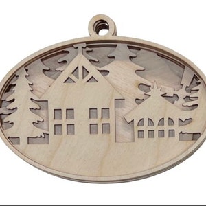 3D Ornament House 5 Pieces Laser Cut Out Unfinished ORN68 3D Ornament House 5 Pieces Laser Cut Out Unfinished ORN68