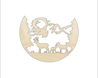Scene Deer - Laser Cut Out Unfinished Wood Craft Shape DER75 Scene Deer - Laser Cut Out Unfinished Wood Craft Shape DER75