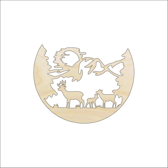 Scene Deer - Laser Cut Out Unfinished Wood Craft Shape DER75 Scene Deer - Laser Cut Out Unfinished Wood Craft Shape DER75