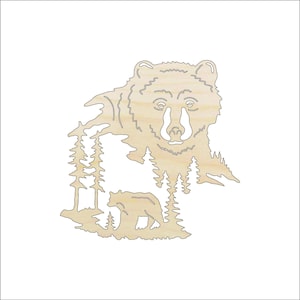 Scene Bear - Laser Cut Out Unfinished Wood Craft Shape BER61 Scene Bear - Laser Cut Out Unfinished Wood Craft Shape BER61
