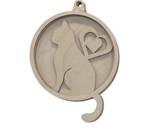 3D Ornament Cat 3 Pieces Laser Cut Out Unfinished ORN50 3D Ornament Cat 3 Pieces Laser Cut Out Unfinished ORN50