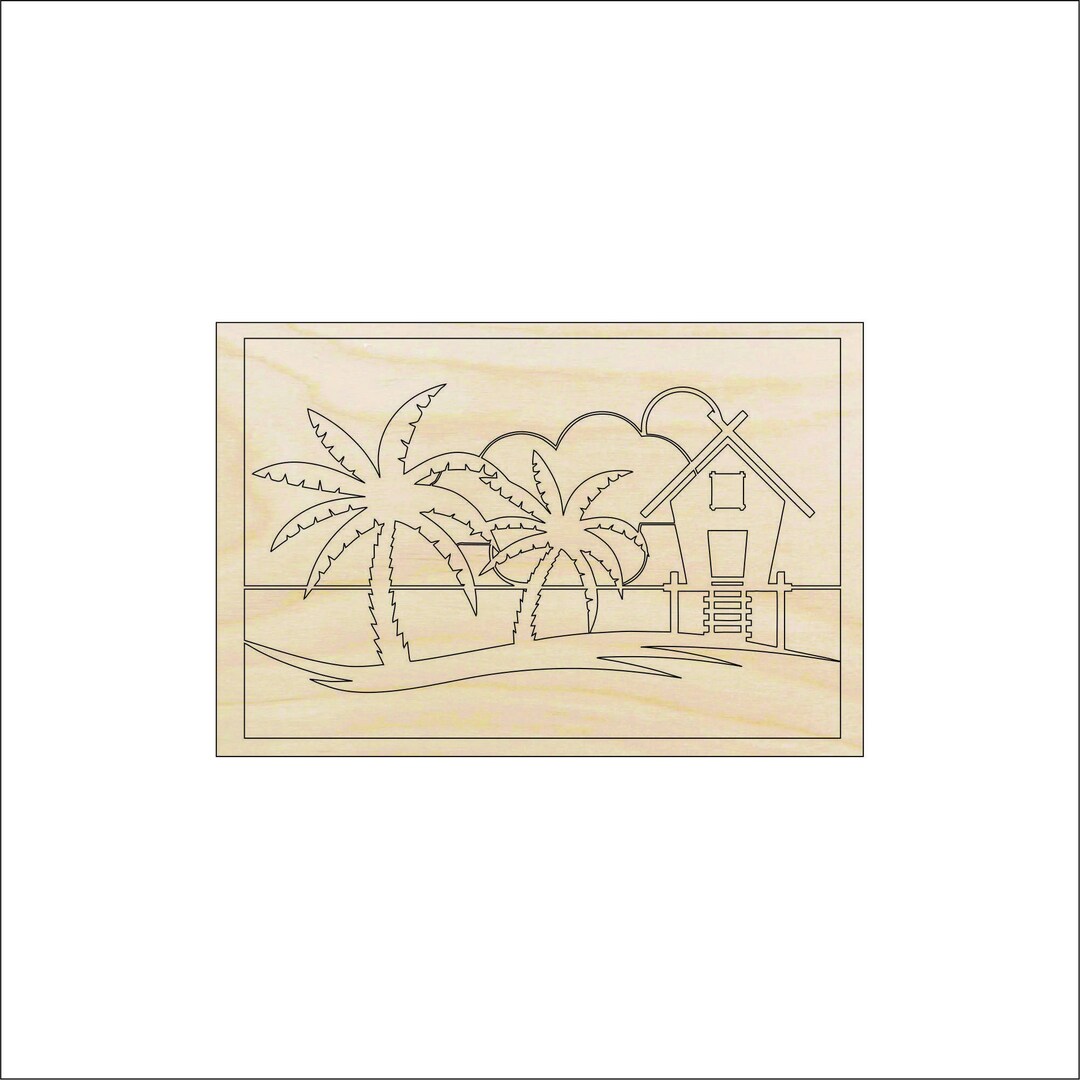 Scene Beach - Laser Cut Out Unfinished Wood Craft Shape BCH19 Scene Beach - Laser Cut Out Unfinished Wood Craft Shape BCH19