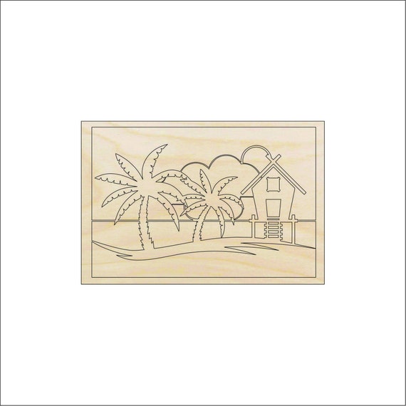 Scene Beach - Laser Cut Out Unfinished Wood Craft Shape BCH19 Scene Beach - Laser Cut Out Unfinished Wood Craft Shape BCH19