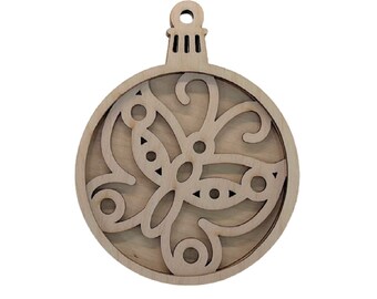 3D Ornament 3 Pieces Laser Cut Out Unfinished ORN109 3D Ornament 3 Pieces Laser Cut Out Unfinished ORN109