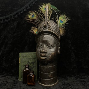 African Bronze Head of an Oba Sculptural Piece Edo Nigerian Portrait Cast