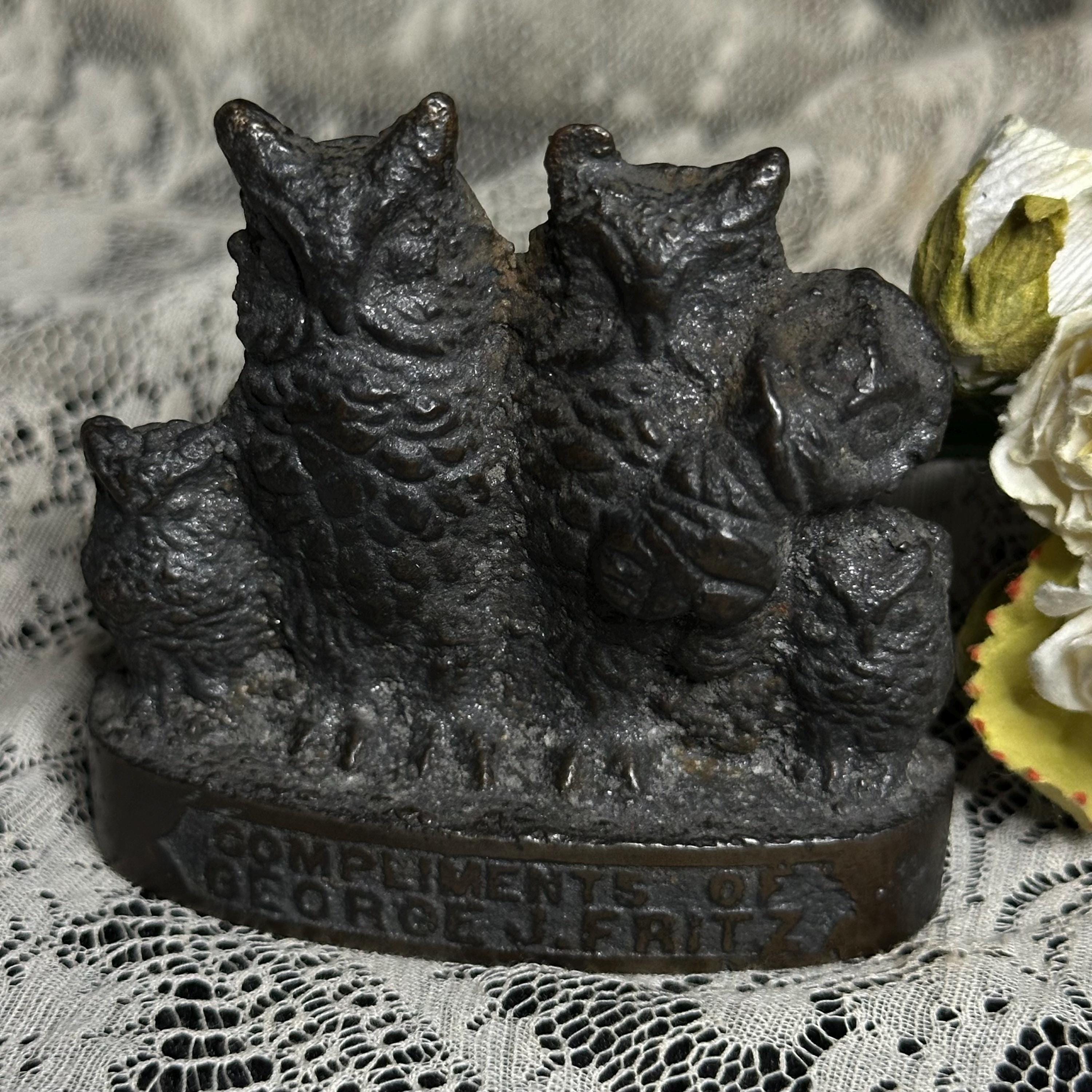 Antique "Parliament of Owls" Bronze Advertising Figurine Paperweight from Central Iron Wor