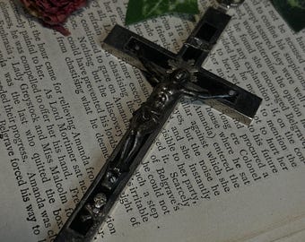 Antique Nickel Crucifix with Skull and Crossbones