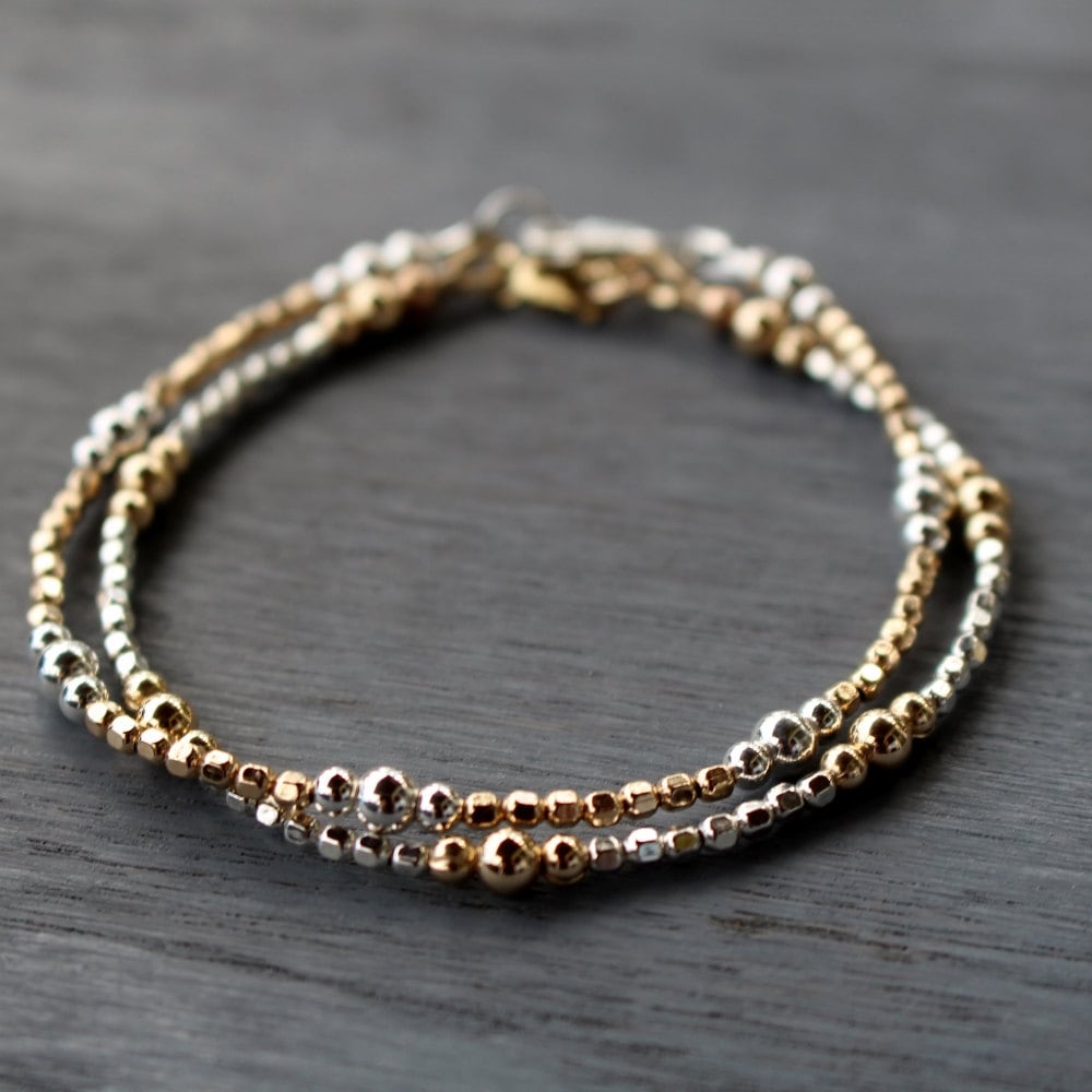 Silver and Gold Beaded Bracelet Womens Stacking Bracelet in | Etsy