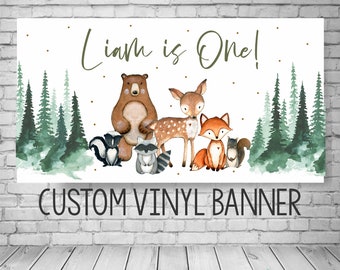 Woodland Birthday Banner, Woodland Birthday Decorations, Woodland Banner, Woodland Creatures Banner, Woodland Animal Banner, Boys birthday