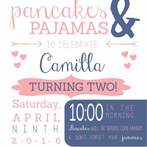 Pancakes and Pajamas Birthday Invitation, Pajamas & Pancakes Birthday Invite, Pancakes and PJ's Birthday, Birthday Invitation, Pajamas Bday image 2