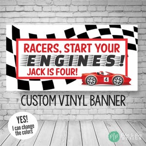 Racecar Birthday Banner, Race Car Party Decor, Hot Wheels Birthday Party, Car Party Decorations, Race Car Checkered Flag Banner, Boy Party