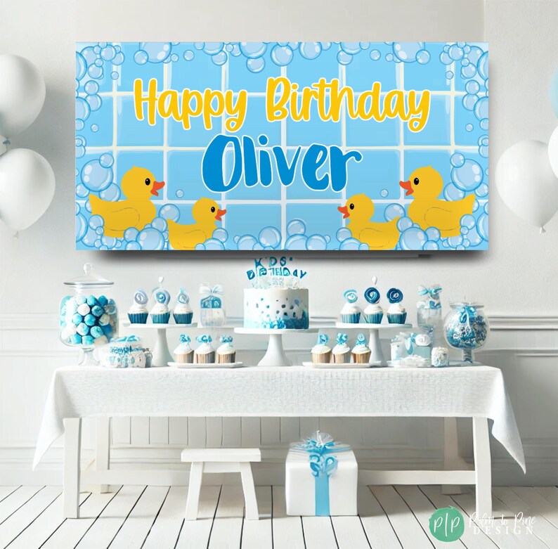 Rubber Duck Birthday Banner | Personalized Bubble Bath Yellow Ducky ...