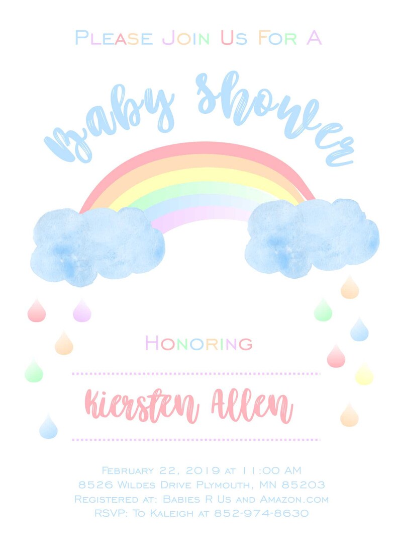 Rainbow Baby Shower Invitation Rainbow Invitation Rainbow Etsy