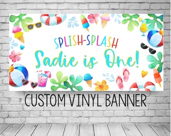 Splish Splash Birthday Vinyl Banner, Pool Party Decor