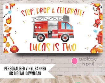 Pancarta de cumpleaños de camión de bomberos, decoración para fiesta de bomberos, fondo de camión de bomberos para niños