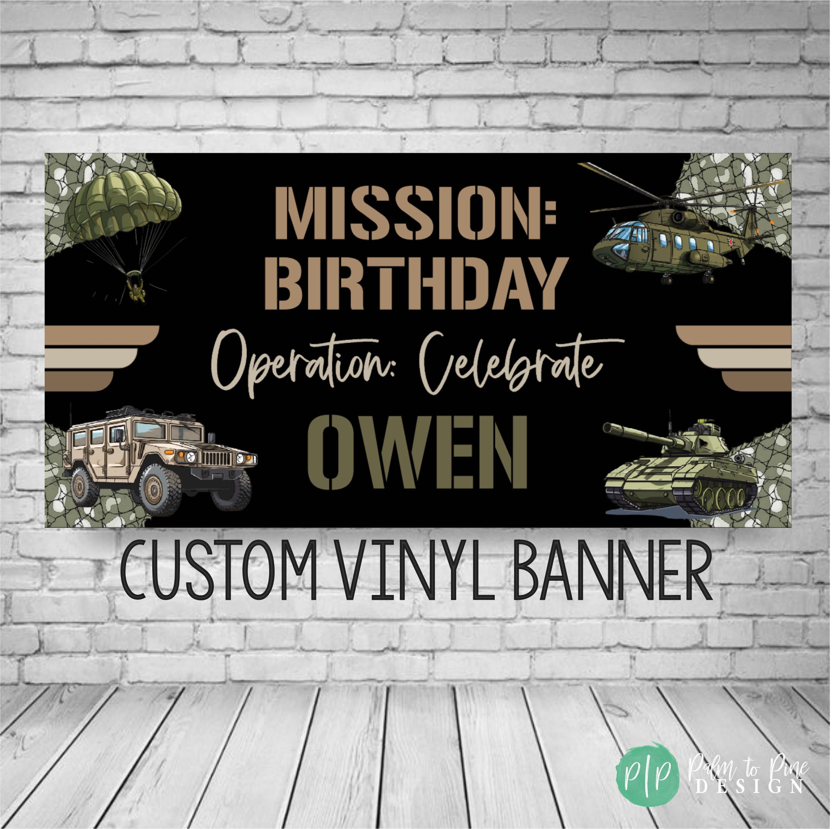 Military Birthday Banner, Camo Party Banner, Military Birthday Decorations, Boys Camouflage Birthday Decor, Personalized Tank Soldier Banner