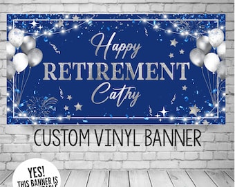 Retirement Party Banner | I'm Retired Decor | Custom Colors, Personalized with Name