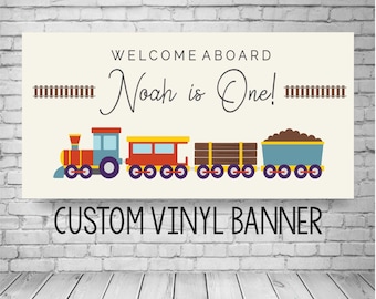 Banner de cumpleaños de tren, decoraciones personalizadas para fiestas Chugga Choo