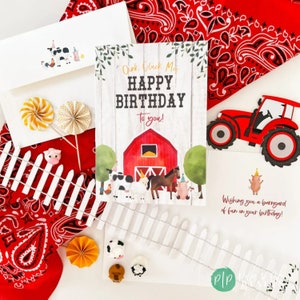Farm Birthday Greeting Card, kids barnyard birthday card, 5x7 farm birthday card, farm animals birthday card, happy birthday card for kids