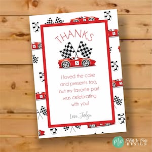 Race Car Thank You Card, Racecar Birthday Thank You, Race Car Birthday Party, racecar Thank You,  Checkered flag Thank You Card, Two fast