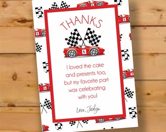 Race Car Thank You Card, Racecar Birthday Thank You, Race Car Birthday Party, racecar Thank You,  Checkered flag Thank You Card, Two fast