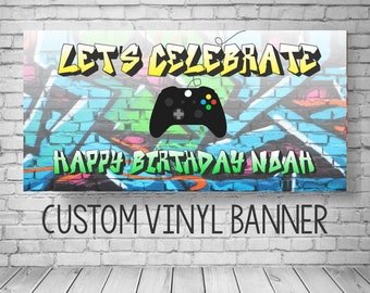 Video Game Birthday Banner, Gamer Party Decor, Video game Birthday Decoration, Gamer Party Backdrop, Vinyl Banner Custom, Game Truck party