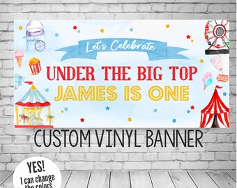 Custom Circus Birthday Banner, Under the Big Top, Carnival Party Decor