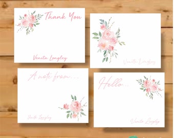 Rose Stationery Set, Floral Stationary Notecards | Set of 20 with 4 designs and envelopes