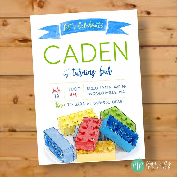Building Block Invite, Building Block Birthday Invite, Building Block Party, Boy Birthday Invitation, Watercolor Invitation, Modern Boy Il_570xn