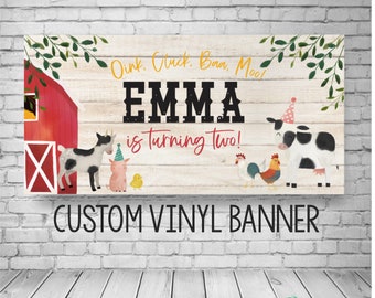 Farm Birthday Banner, Barnyard Party Decor, Farm Birthday Sign, Farm Party Birthday, Watercolor Farm Animal Banner, Barn Animal Party, Cow