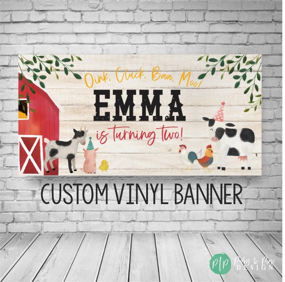 Farm Birthday Banner, Barnyard Party Decor, Farm Birthday Sign, Farm Party Birthday, Watercolor Farm Animal Banner, Barn Animal Party, Cow Il_570xn