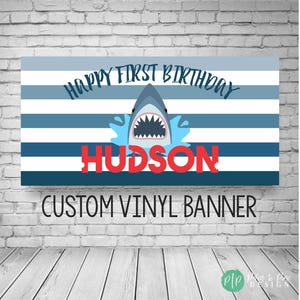 Shark Birthday Banner, Custom Jaws Party Decor (Personalized)