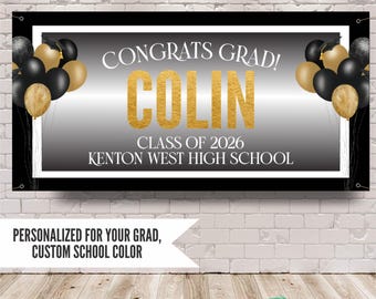 Custom Graduation Vinyl Banner, Class of 2026, Personalized Grad Party Backdrop (School Colors)