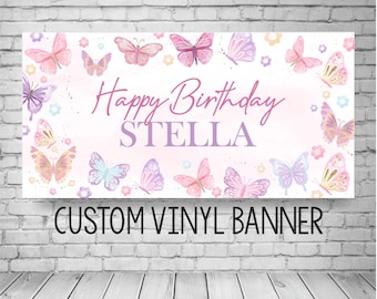 Butterfly Birthday Banner: Pink and Purple Girls Party Decor, Printed or Digital