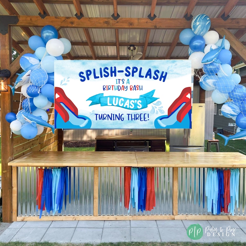 Splash Pad Birthday Banner Splish Splash Birthday Waterslide Etsy