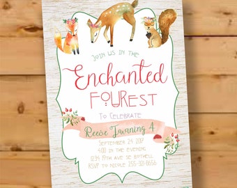 Woodland Invitation, Woodland Birthday Invitation, Enchanted Forest Invite, Deer Birthday Invite, Fairy Woodland, Forest Birthday Invite