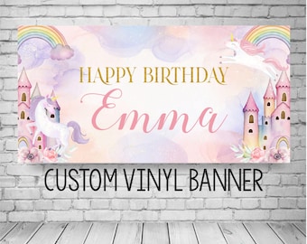 Unicorn Princess Castle Birthday Banner - Magical Fairytale Rainbow Party Decor - Printed or Digital