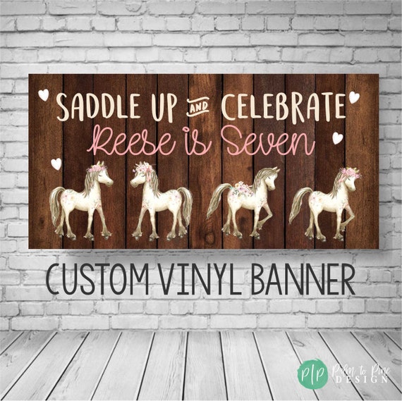 Cowgirl Birthday Banner, Horse Birthday Party, Horse Birthday Banner, horse birthday backdrop, cowgirl banner, horse party decoration, vinyl Il_570xn
