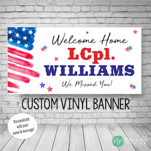 military welcome home banner with american flag