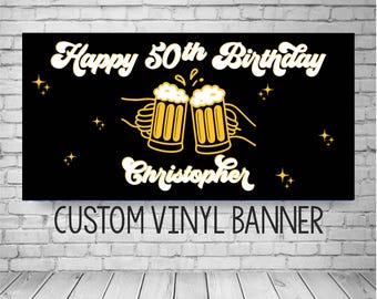 Cheers and Beers Birthday Banner, Adult Male Custom Party Decor