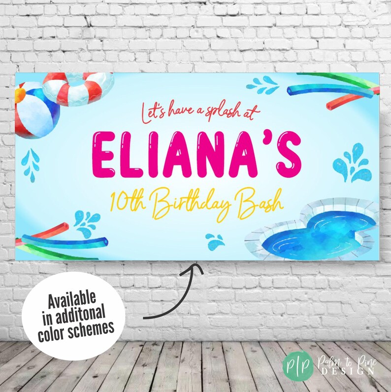 Bannière d'anniversaire de piscine d'été, décoration de fête Splish Splash, personnalisée image 2
