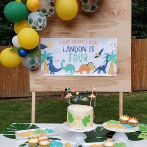 personalized boys birthday banner with dinosaur theme