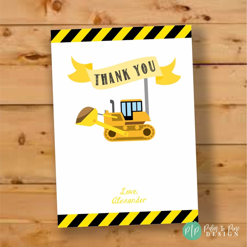 Construction Thank You Card, Construction Birthday Thank You, Construction Birthday Party, Chalkboard Thank You, Thank You Card Construction image 2