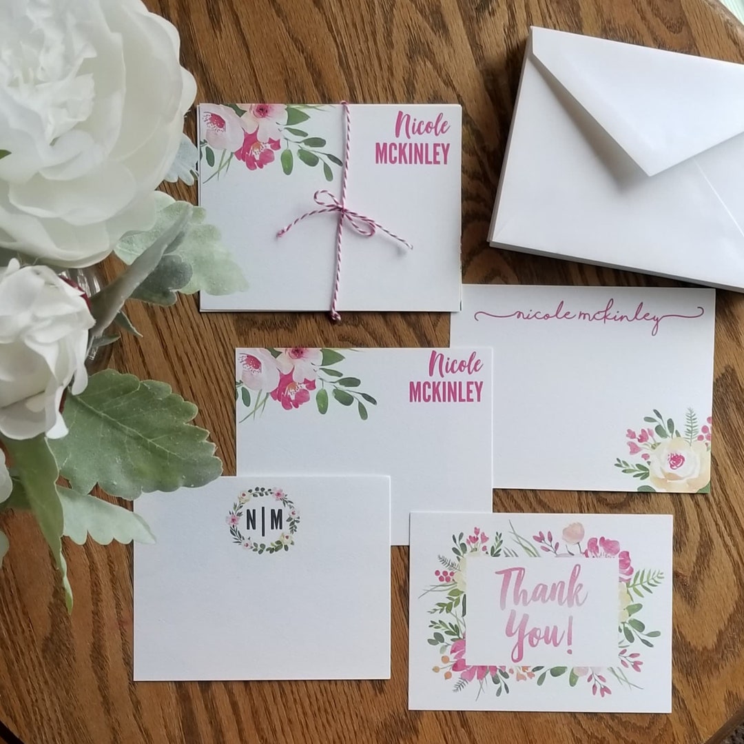 Personalized Womens Stationary With Flowers, Floral Stationery Set