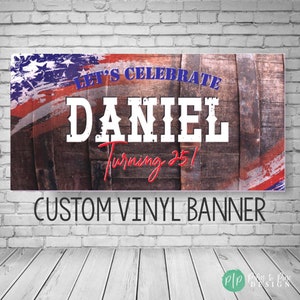 Whiskey Tasting Birthday Party, Whiskey Barrel Birthday Backdrop, Men&#39;s Birthday Banner, Patriotic USA Man&#39;s Birthday, Bourbon Tasting Party