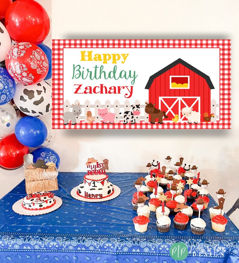 Farm Birthday Banner, Barnyard Party Decor, Barn Birthday, Farm Party Birthday Decor, Farm Animal Banner, Farm Animal Party decor for kids image 5